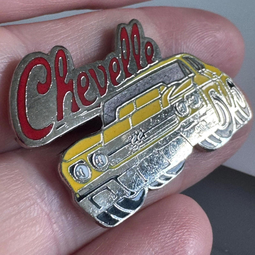 Vintage Chevrolet Chevelle Muscle Car Enamel Lapel Pin Yellow Silver Chevy