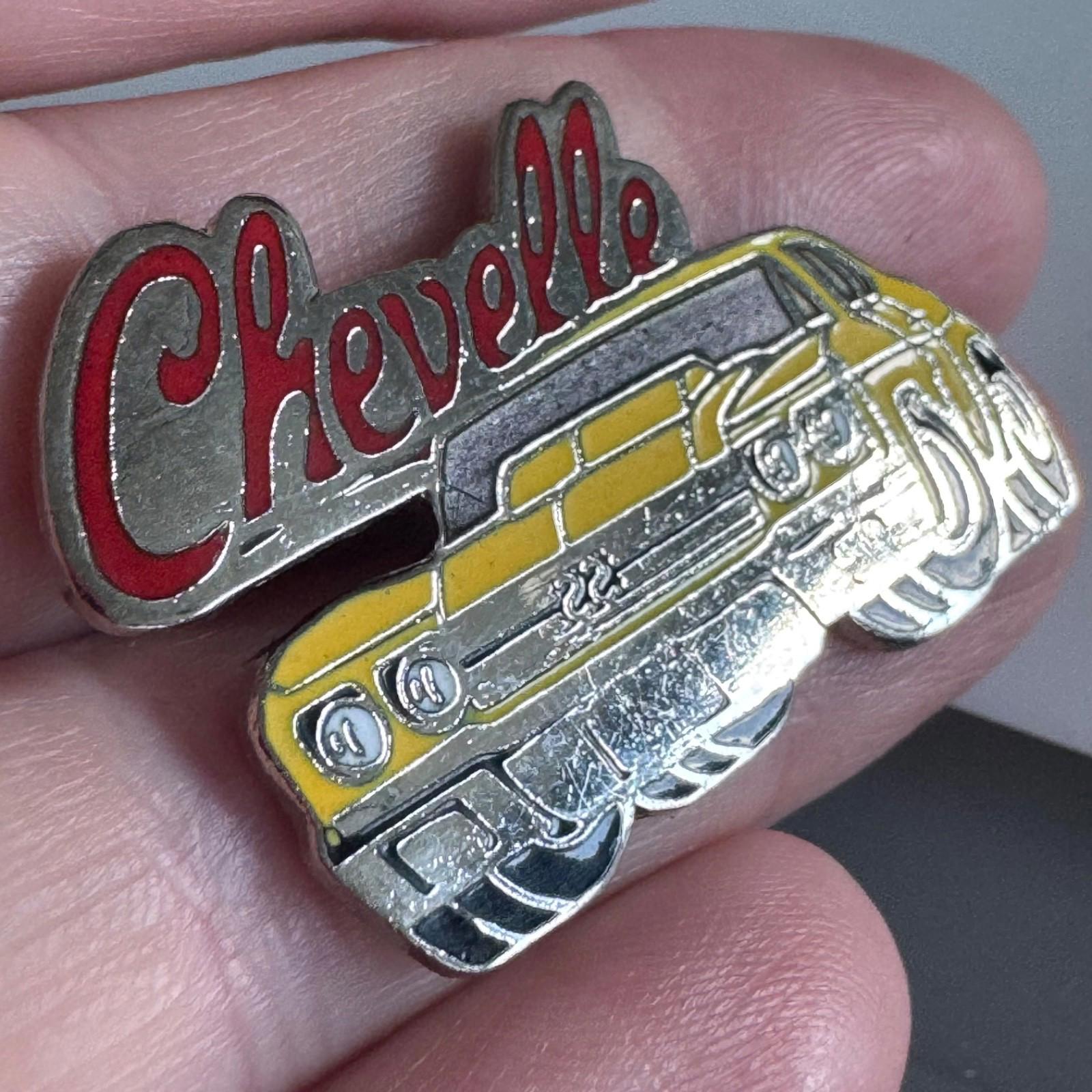 Vintage Chevrolet Chevelle Muscle Car Enamel Lapel Pin Yellow Silver Chevy