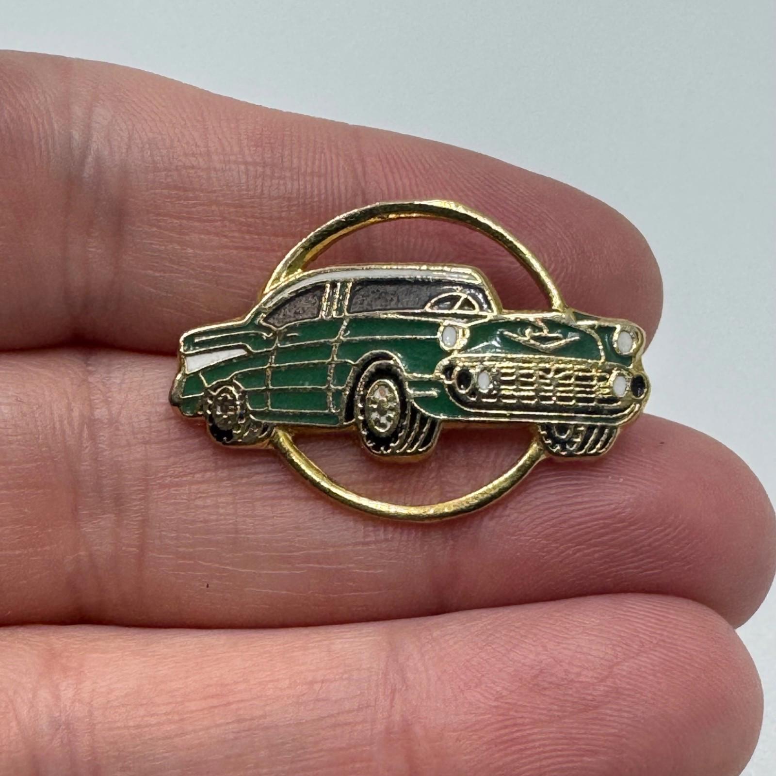Vintage 1957 Green Chevy Wagon Enamel Lapel Pin Classic Car Auto Chevrolet