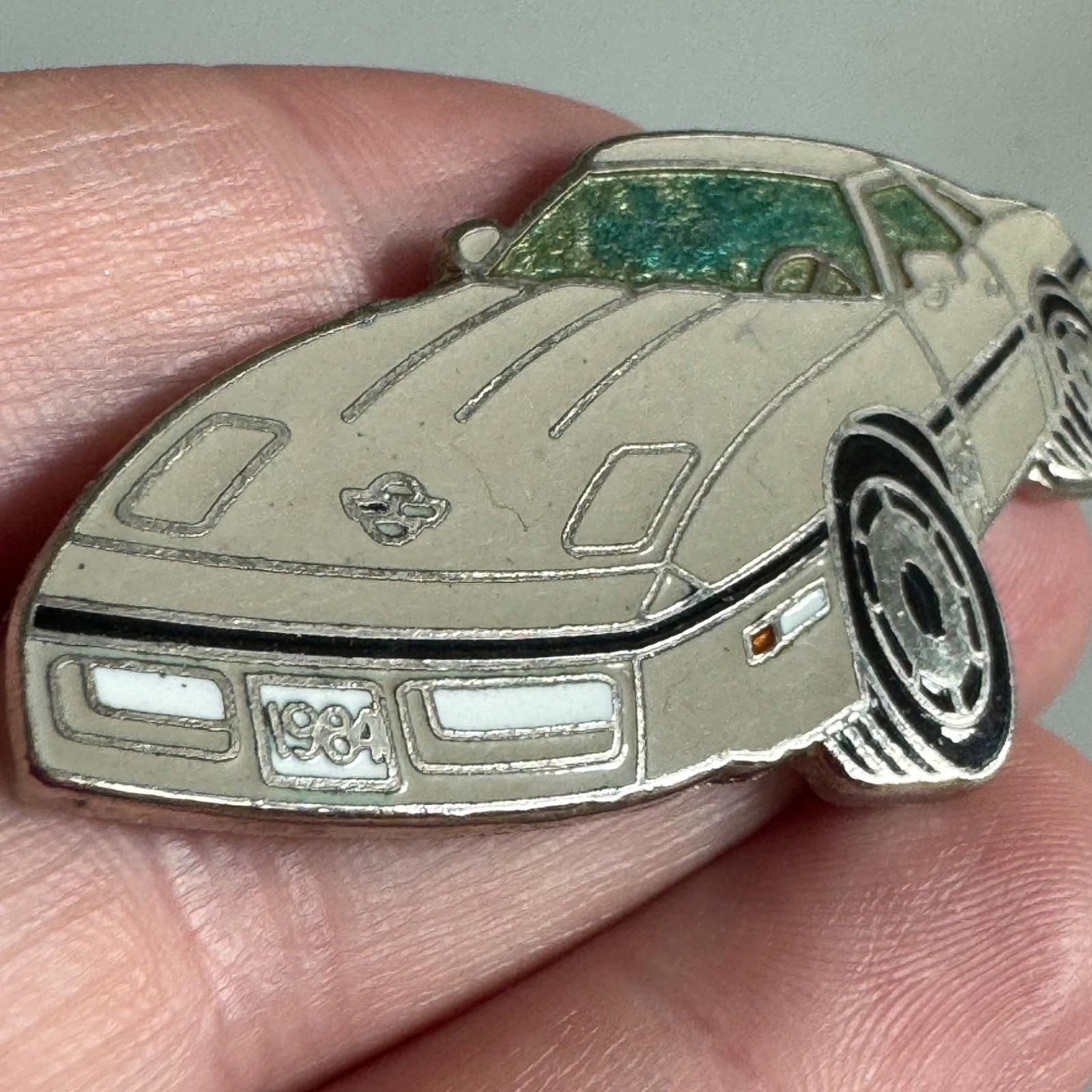 Vintage Large 1986 Chevrolet Corvette C4 Silver Sports Car Enamel Lapel Hat Pin