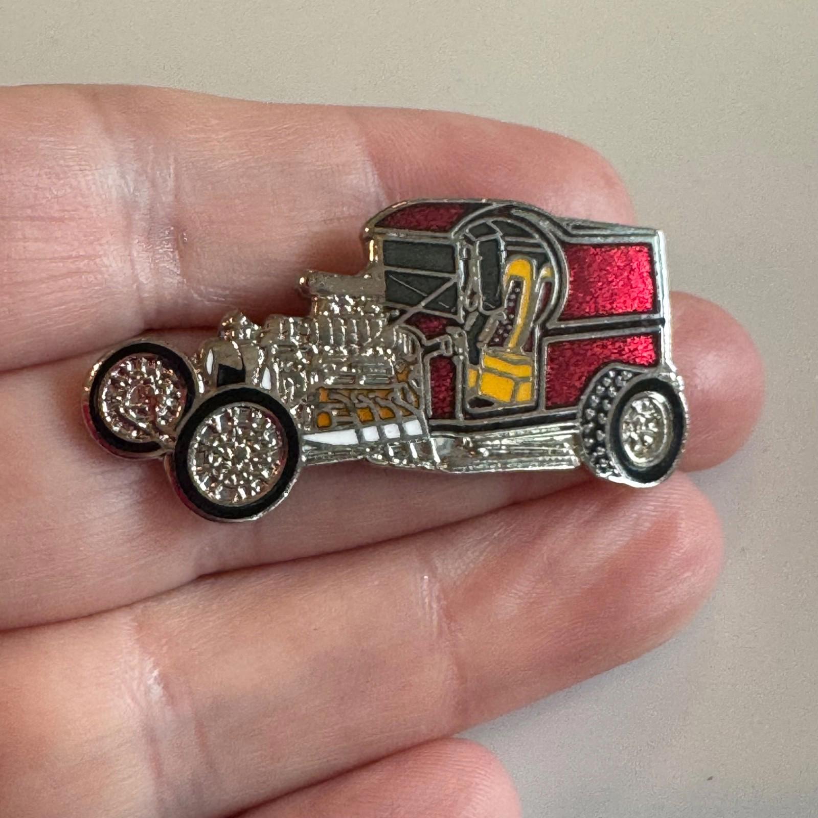 Vintage Red Hot Rod C-Cab Enamel Lapel Hat Pin Custom Car Street Rod Ford