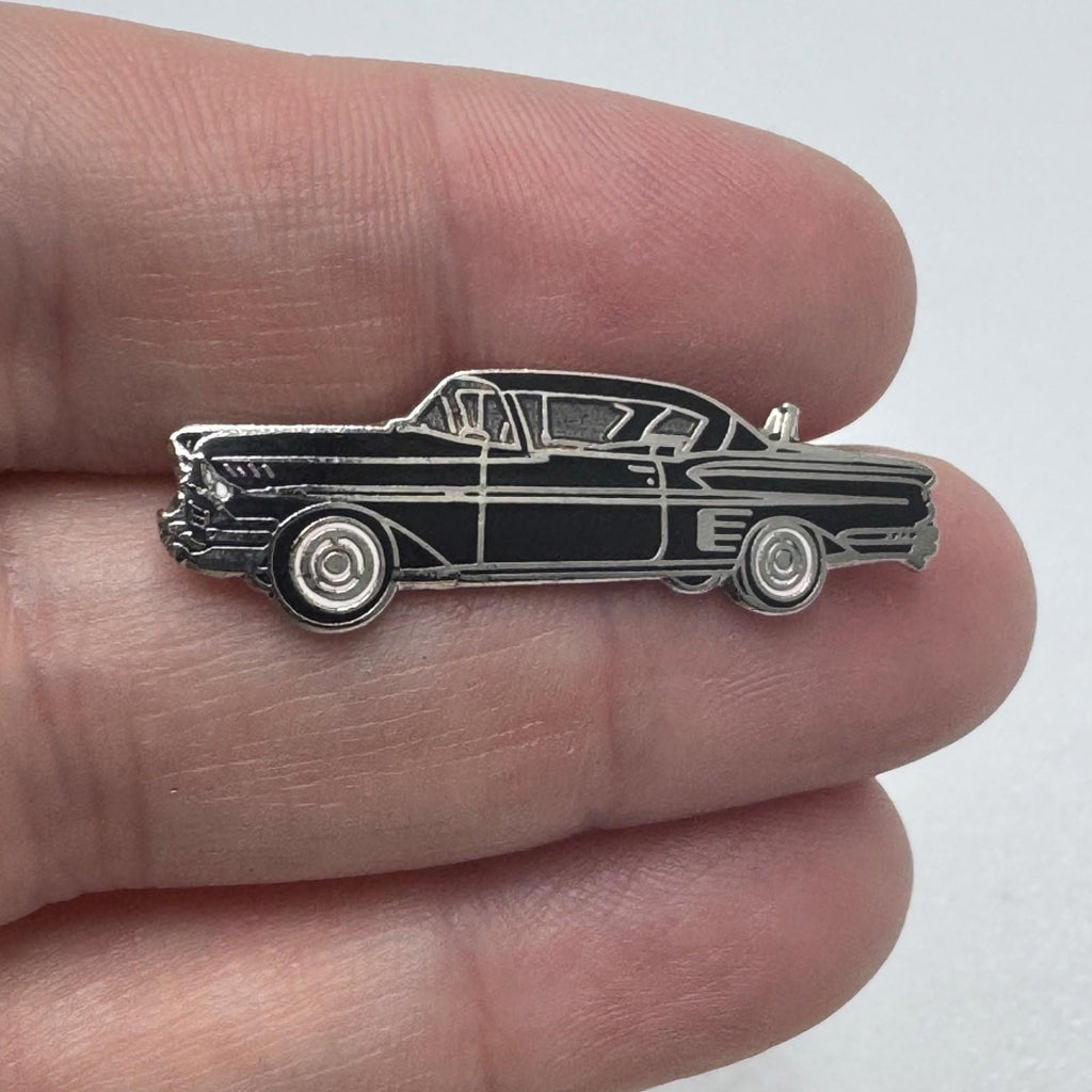 Vintage 1958 Black Chevy Impala Enamel Lapel Pin Black Classic Car Design