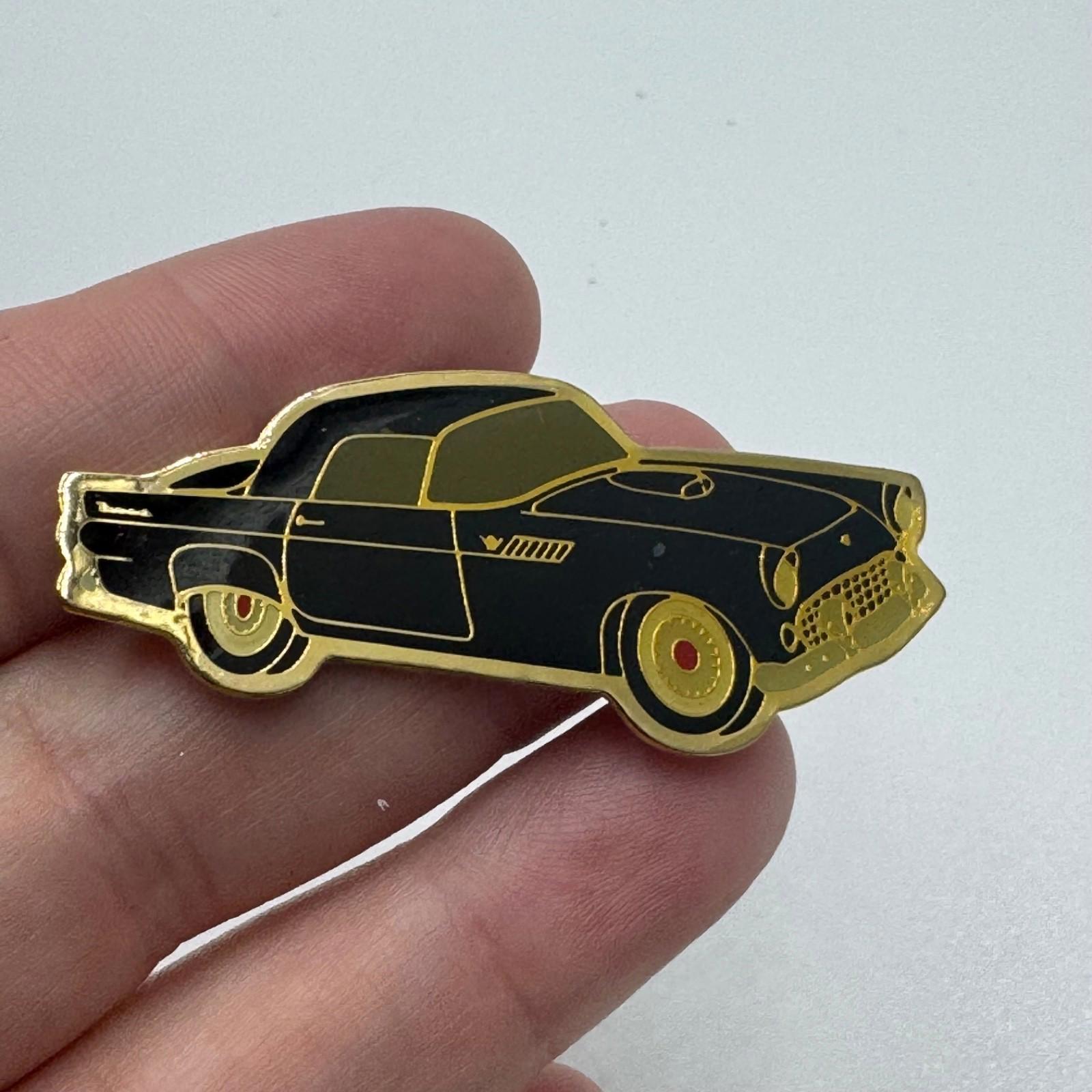 Vintage Ford Thunderbird Black Enamel Lapel Pin Classic Car Gold Trim