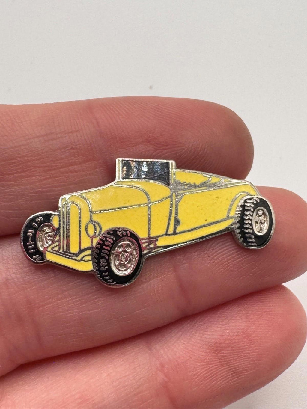 Vtg Ford Model A Roadster Yellow Hot Rod Roadster Classic Car Enamel Lapel Pin