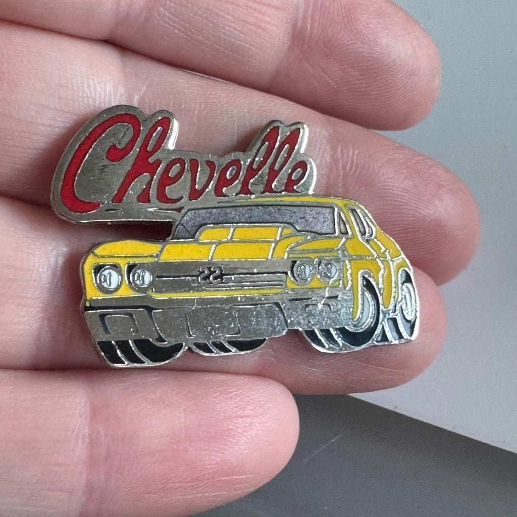 Vintage Chevrolet Chevelle Muscle Car Enamel Lapel Pin Yellow Silver Chevy