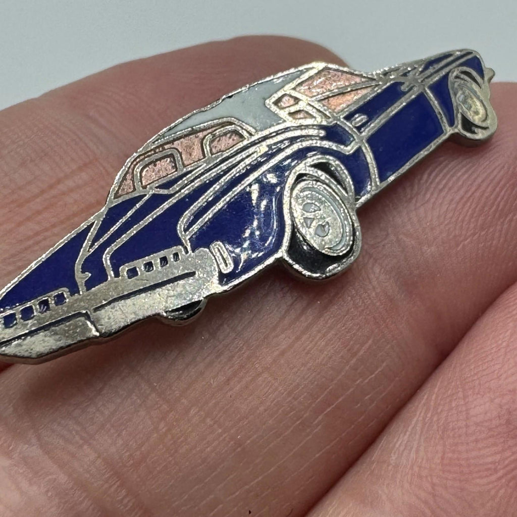 Vintage 1970s Boat Tail Buick Riviera Blue Enamel Lapel Pin Classic Car