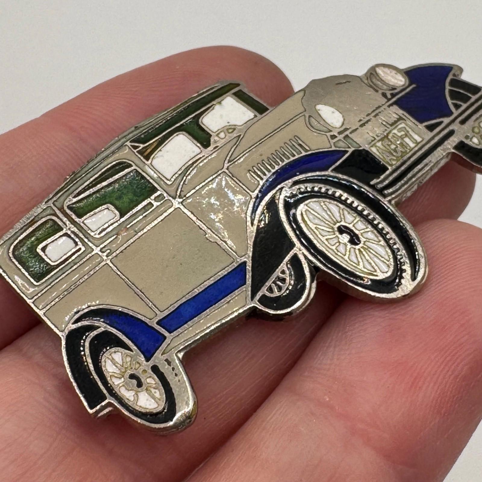 Vtg 1928 Plymouth Sedan Car  Blue Gray Enamel Lapel Pin A Classic Trade Mark