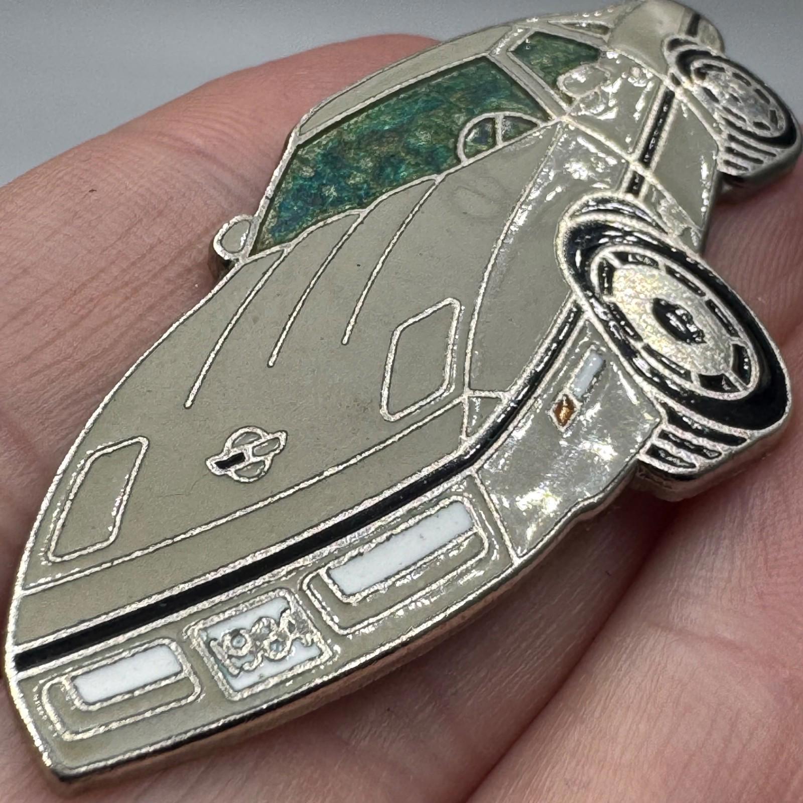 Vintage 1984 C4 Corvette Enamel Lapel Pin Silver Sports Car