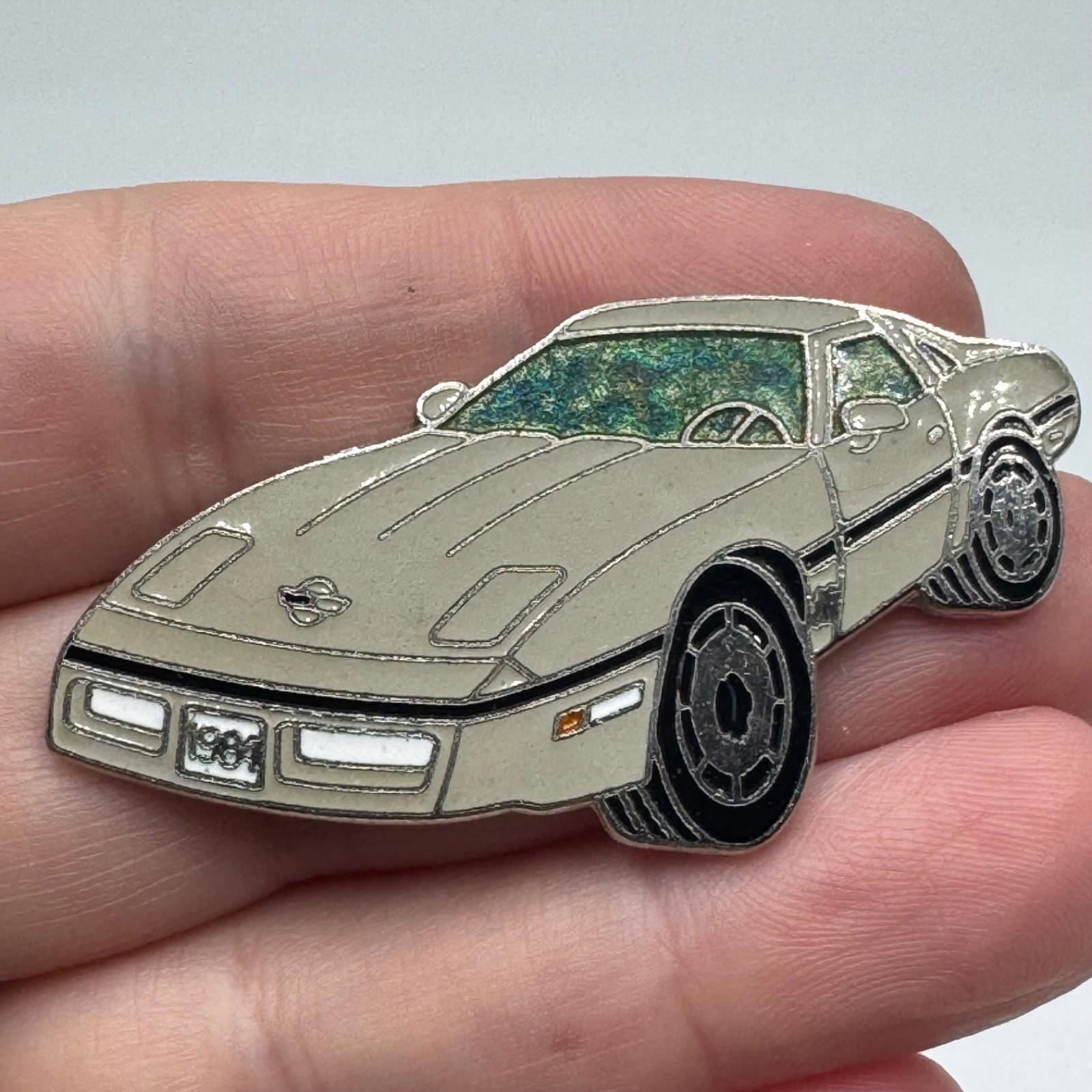 Vintage 1984 C4 Corvette Enamel Lapel Pin Silver Sports Car