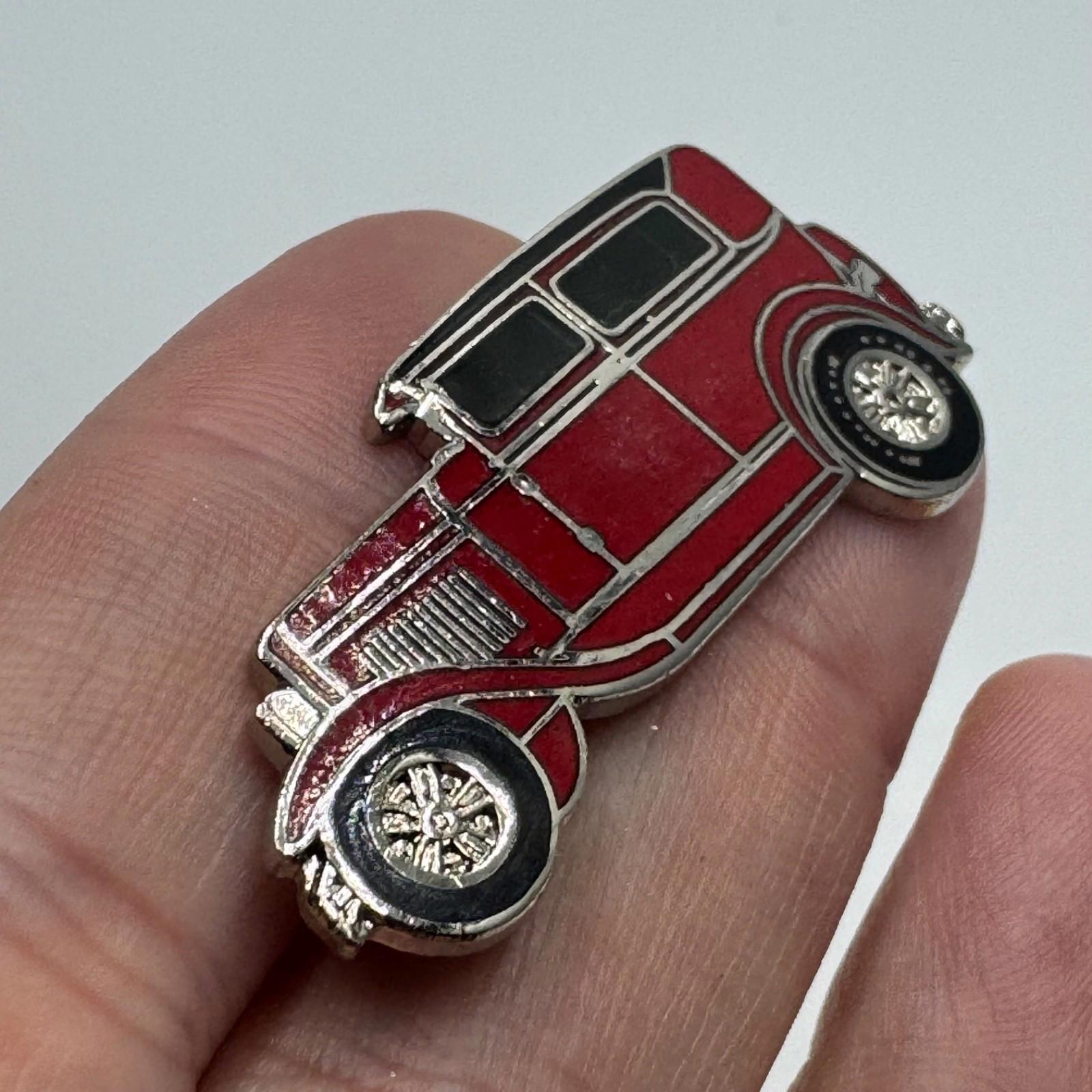Vintage Ford Tudor Sedan Red Enamel Lapel Pin Early Auto Classic Car Collectible