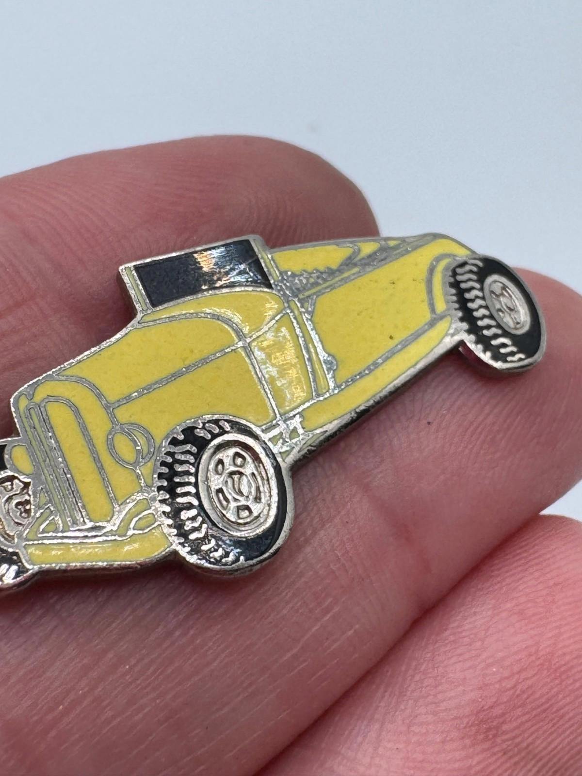 Vtg Ford Model A Roadster Yellow Hot Rod Roadster Classic Car Enamel Lapel Pin