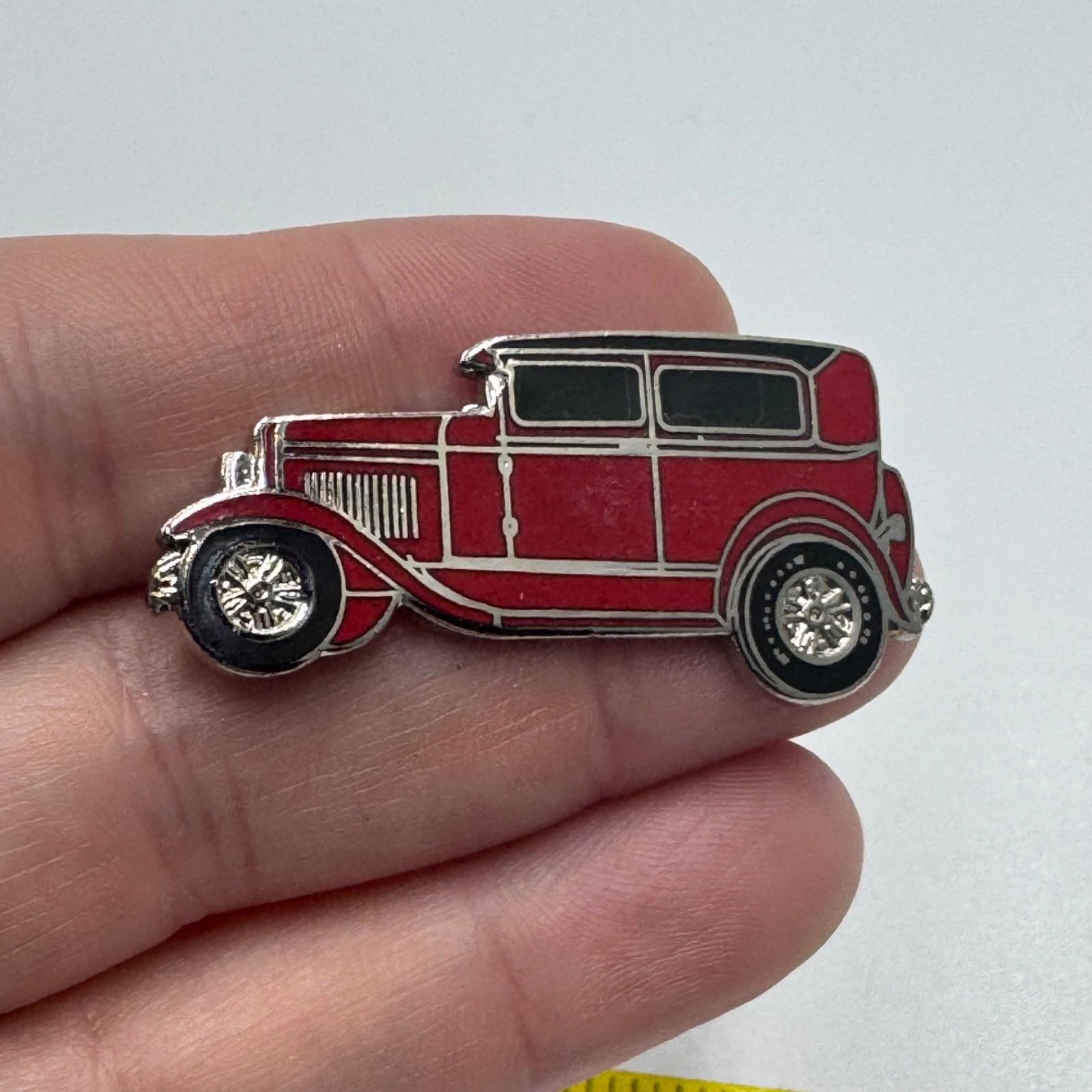 Vintage Ford Tudor Sedan Red Enamel Lapel Pin Early Auto Classic Car Collectible
