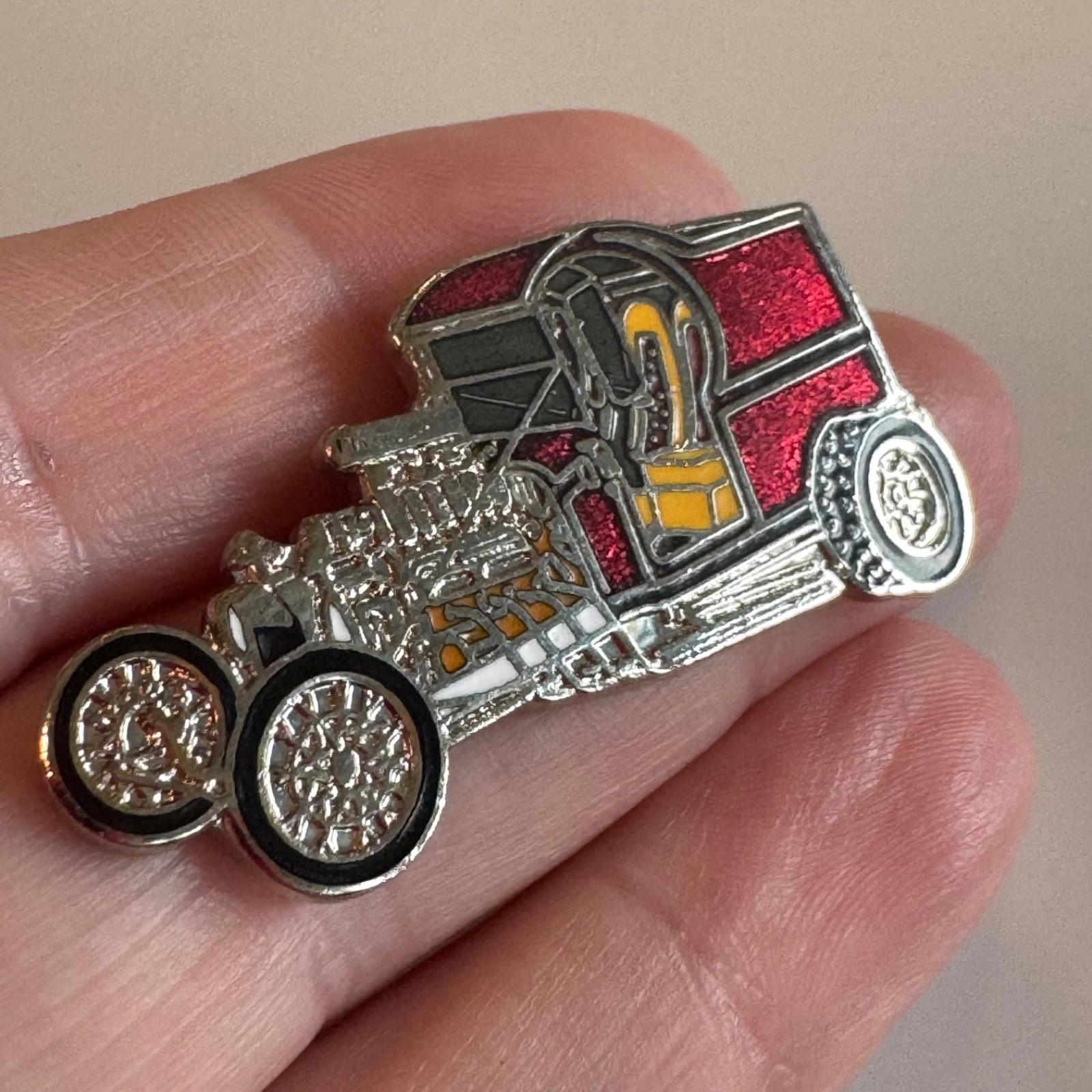 Vintage Red Hot Rod C-Cab Enamel Lapel Hat Pin Custom Car Street Rod Ford