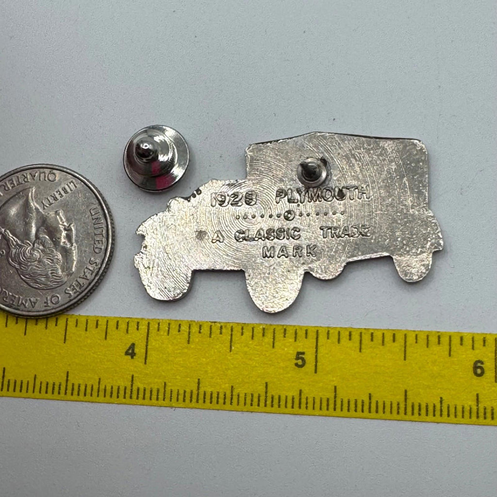 Vtg 1928 Plymouth Sedan Car  Blue Gray Enamel Lapel Pin A Classic Trade Mark