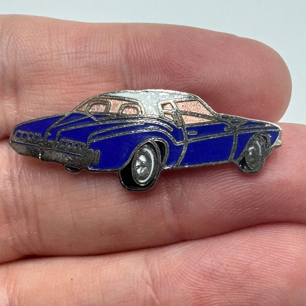 Vintage 1970s Boat Tail Buick Riviera Blue Enamel Lapel Pin Classic Car